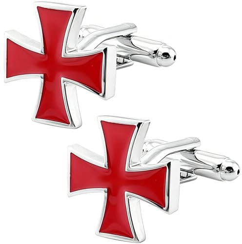 Jonwo Ritter Templar Kreuzen Herren Manschettenknöpfe für Männer In Geschenkbox Unisex Manschettenknopf Schmuck Hemd Unternehmen Kleid Hochzeit Jubiläum (Rotes Kreuz)