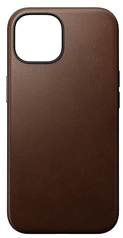 NOMAD Modern Leather Case | für iPhone 15 | Schutzhülle aus Polycarbonat und hochwertigem Echtleder | MagSafe-kompatibel | Brown