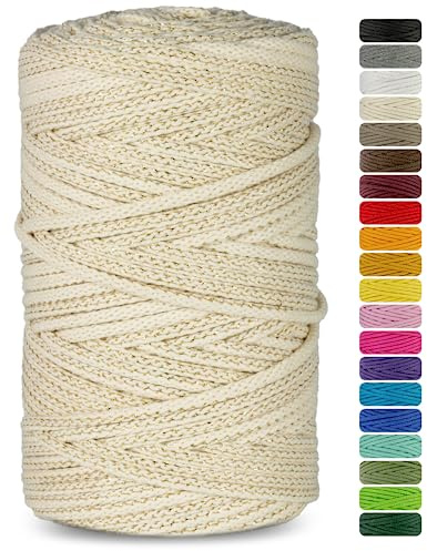 Netuno 1 Fil de macramé Ivoire avec Fil métallique doré 3mm 100m Cordon en Coton pour macramé Fil de Bricolage Loisirs créatifs Art et Artisanat Cordon de macramé Corde macramé Cordon de Bricolage