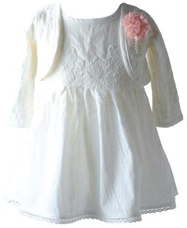 Bomull dopklänning festklänning baby flicka klänning blomma flicka klänning L15, Vitt vitt, 86 cm