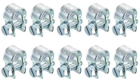 sourcing map 10Pcs Mini Fuel Line Pipe Hose Clamp Clip, Adjustable 9-11mm(0.35-0.43) Fuel Injection Line Style Hose Clamp, Zinc Plated Pipe Hose Clip Tube Clamps