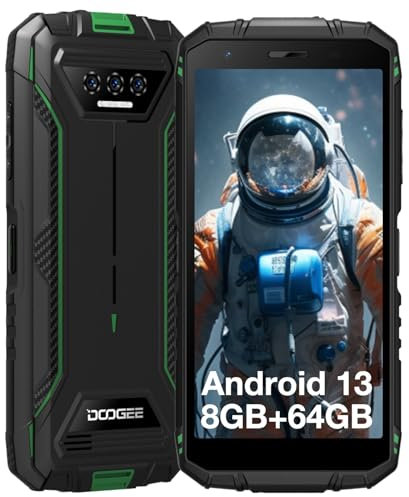 DOOGEE S41T Telephone Portable Incassable,Smartphone Incassable Android 13，8Go+64Go（1TO）,5.5” IPS HD Smartphone Pas Cher，6300mAh Batterie,13MP Caméra，Smartphone 4G Dual SIM/NFC/Face Unlock/OTG/GPS