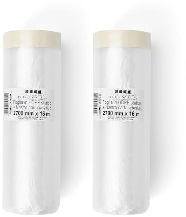 PENNELLIFICIO 2000 | Set da 2 Rotoli in Polietilene con Nastro Adesivo, Set Mascheratura, Protezione Pareti, Muri, Battiscopa, Mobili, Telo Copritutto, Dimensioni 270 cm x 16 m – Made in Italy