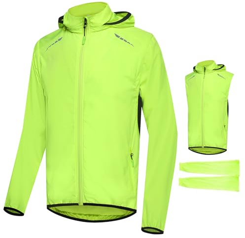 MODRYER wasserdichte Fahrradjacke Für Herren Leicht Atmungsaktiv Fahrrad Regenmantel Winter Thermojacke Hi Viz Winddichtes Fahrrad Oberteil Für Reiten Laufen Mountainbike Rennen,Green-4XL