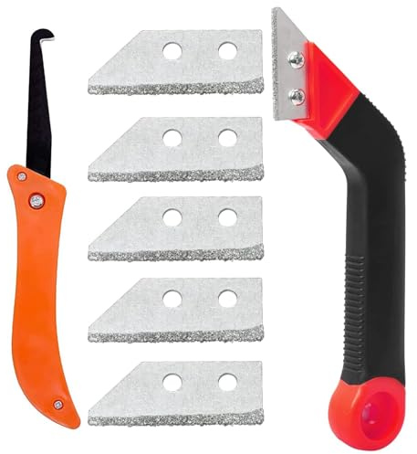 Grout Scraping Rake Tool, Clean Remover Tile Saw Knife with 5 Pieces Extra Replacement Accessories, Tile Grout Hand Saw Angled Grout for Tile Cleaning (Red, One Size)