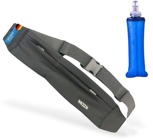 MODDI® Laufgürtel für Handy – Verbesserte Passform, Flache Bauchtasche mit Reißverschluss | Jogging Gürteltasche für Damen & Herren | Running Belt für Laufen, Fitness & Reisen