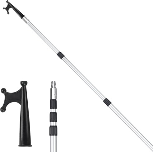 REDCAMP Bootshaken Teleskop, Aluminium, 110-250 cm, stufenlos verstellbar | Mehrzweck, schwimmfähig, stabil, abnehmbarer Hakenkopf, ausziehbar Boot Docking Pole, Arretierung, Bootszubehör, Schwarz