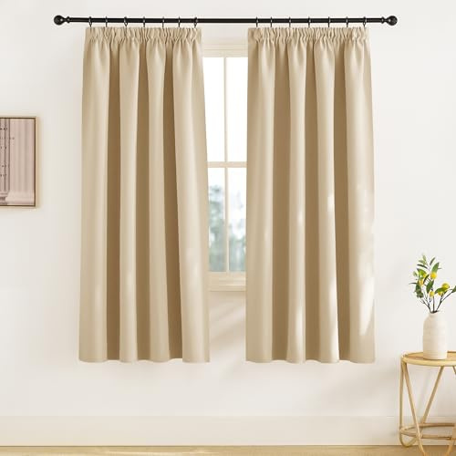 KGORGE Verdunklungsvorhänge Kurz Vorhang Blickdicht mit Kräuselband | Biscotti Beige,2er Set,175 x 140 cm(HxB),Thermovorhang Hitzeschutz,Verdunkelung,Sonnenschutz,für Schafzimmer/Küche
