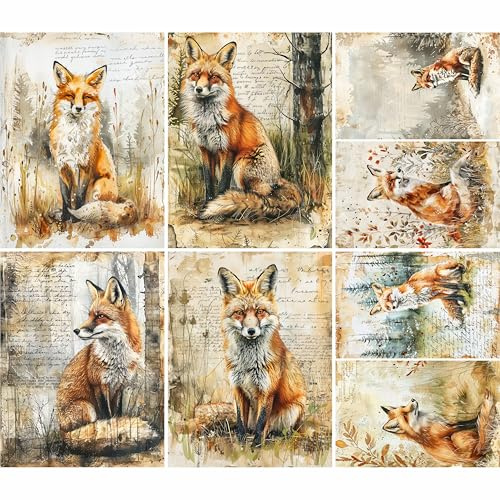 Räv-rispapper, 21 x 26,5 cm (6 ark) – decoupage-papper 6 x designer för collage, blandade medier, korttillverkning och hantverk, decoupage av CRAFT KREATIVELY