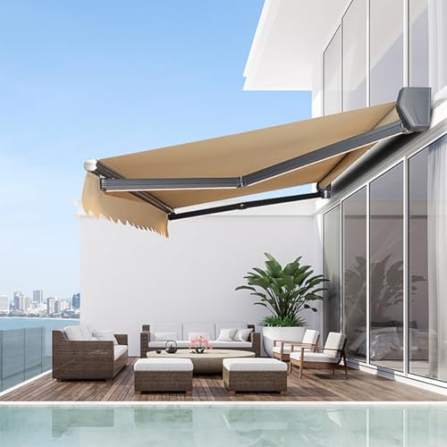 Store Banne Rétractable Électrique avec Éclairage, Store Banne Rétractable Motorisé, Procédé De Peinture Au Four, Bras Incurvé À Double Lampe À Chaîne, pour Balcon De Jardin