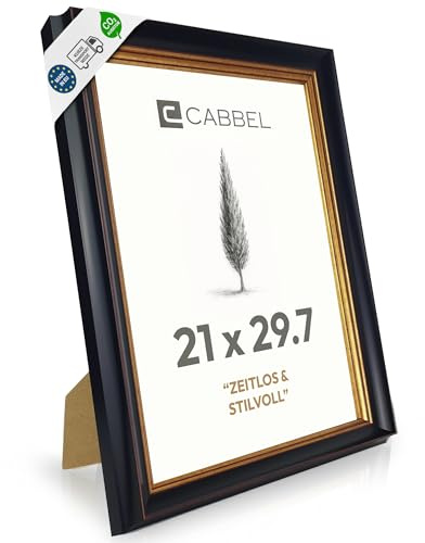 CABBEL Vintage bildram svart-guld 21 x 30 cm A4 AVI – barock antik fotoram dekorativ med prydnadsdekor, ram för dokument, affischer och foton, snygg väggdekoration för vardagsrum, galleri