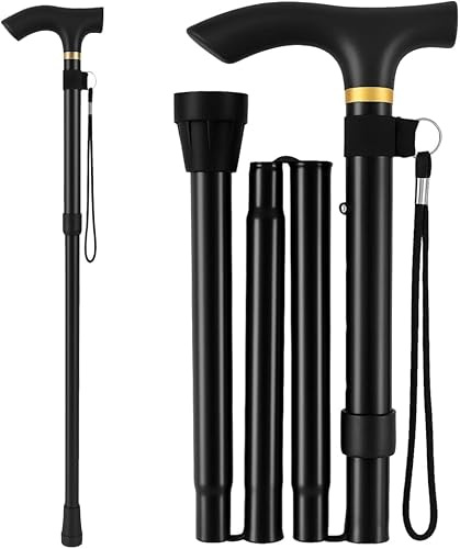 Walking Stick Folding Walking Sticks For Women & Men Adjustable Walking Cane With Strap Extendable Aluminum Cane Lightweight Right & Left Handed Walking Mobility Aid