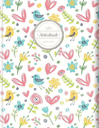 Kariertes Notizbuch (©Star, A4, 156 Seiten, Softcover) || Mit Register + Doppelrand || Dickes Notizbuch, Fester Einband, Kariert Nr. 26, Matheheft, Skizzenbuch, Zeichenbuch, Tagebuch, „Doodle Flowers“