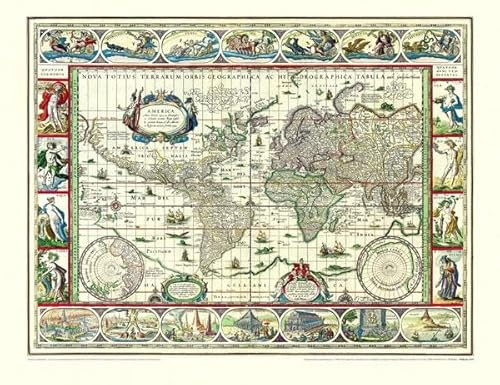 Historische WELTKARTE 1635 von Willem Janszoon Blaeu (gerollt): Originalinschrift der World Map: Nova Totius Terrarum Orbis Geographica Ac Hydrographica Tabula