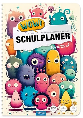 Trötsch Schulplaner WOW Funny Friends 24/25: Planer Schülerkalender Hausaufgabenheft Timer