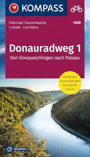 KOMPASS Fahrrad-Tourenkarte Donauradweg 1, von Donaueschingen nach Passau 1:50.000: Leporello Karte, reiß- und wetterfest