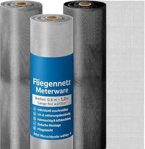 Onpira® Fliegennetz Metall Meterware 1m Breite aus Aluminium – Fliegengitter Insektenschutz Mückenschutz Moskitonetz Katzensicher Drahtgewebe robust langlebig für Fenster Tür Balkon Terrasse