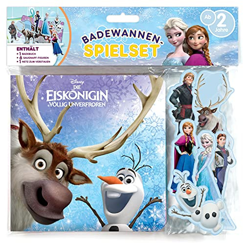Disney Die Eiskönigin Völlig Unverfroren Badewannen-Spielset - Badebuch-Set Eva, 6-seitiges Badebuch, 6 gepolsterte Saugnapf-Figuren, 1 Staunetz