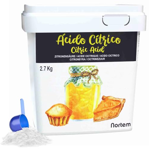 Nortembio Acide Citrique Alimentaire 2,7 kg – 100% Pur, Qualité Alimentaire | Origine Naturelle, Sans OGM, Conservateur et Acidifiant pour Cuisine, Pâtisserie, Confitures + Livre de Recettes Gratuit