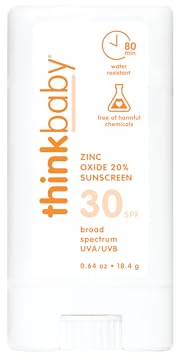 Thinkbaby SPF 30 Sunscreen Stick – Safe, Natural, Water Resistant Sun Cream for Babies, Kids & Adults – Vegan, Mineral UVA/UVB Sun Protection – Reef Friendly Travel Stick, 0.64oz