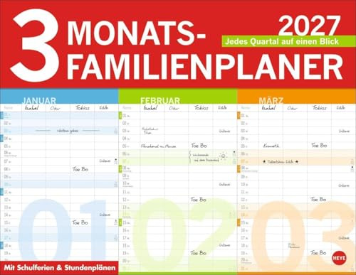 3-Monats-Familienplaner 2027: Familienkalender mit 3 Monats-Übersicht. Praktischer Familien-Wandkalender mit viel Platz zum Eintragen. 44 x 34 cm