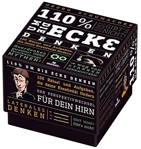 moses. 110% um die Ecke Denken – 100 abwechslungsreiche Aufgaben und Rätsel für kreative Denkanstöße von Georg Schumacher, inspirierende Rätselbox für Jugendliche ab 12 Jahren und Erwachsene