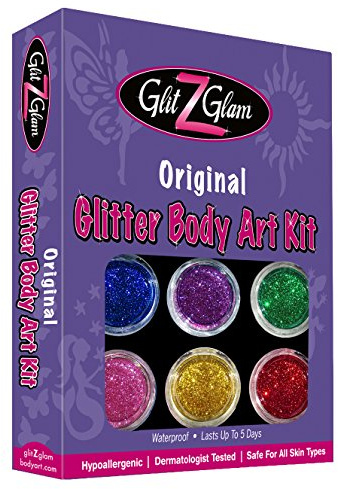 GlitZGlam Original Glitzertattooset: Temporäre Tattoos für Kinder und Teenager mit 6 großen Glitzertuben & Tattoovorlagen