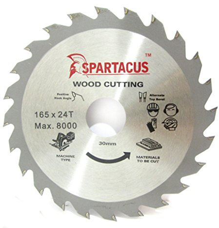 Spartacus 165mm Diameter x 24 Teeth x 30mm Bore Wood Cutting Circular Saw Blade Fits Black & Decker KS555