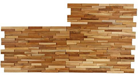 Bare Decor EZ-Wall 3D Mosaic Tile in Solid Teak Wood, Set of 10 Natural Finish Tiles
