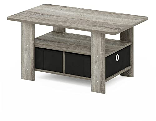 Furinno Andrey Coffee Table with Bin Drawer, French Oak/Black, 80 (W) x 39.6 (H) x 48.3 (D) cm