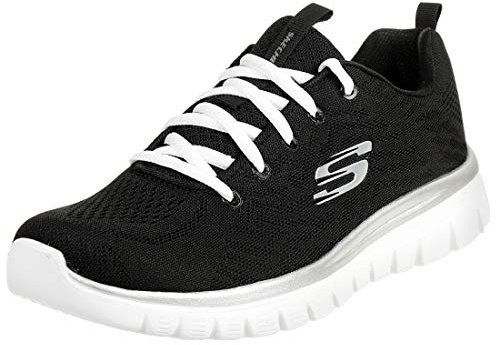 Skechers Women's Graceful Get Connected Sneaker, Black Mesh White Trim, 4 UK