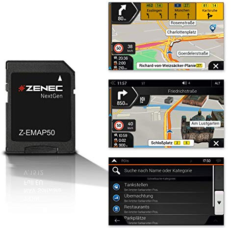 ZENEC Z-EMAP50: Micro SD-Karte mit Navigation für ZENEC Infotainer Z-E2050, Z-E2060, Z-E3150, Z-E6150, europaweite 3-D Karten, TMC