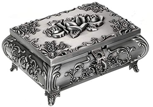 SUMNACON Schmuck-Aufbewahrungsbox aus Metall, Antik-Schmuck-Aufbewahrungsbox, rechteckig, für Ringe, Halsketten, Ohrringe, Schmuckstücke, Andenken, Organizer