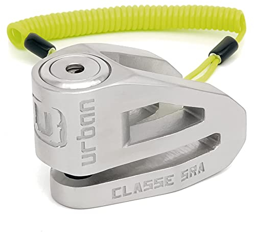 URBAN UR210S Blocca Disco per Moto, Omologato SRA, Antifurto Moto Serratura Alta Sicurezza, Esclusivo Design Acciaio Inossidabile Lucidato, Doppio Bloccaggio Ø10, Lucchetto Bloccadisco Scooter