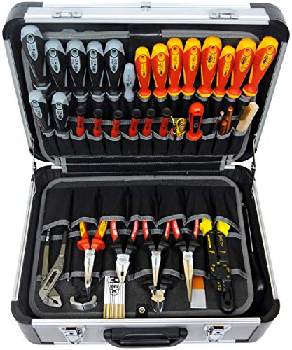 Famex 700-L Alu Werkzeugkoffer mit 2 Paletten mit 56 Einstecktaschen - max. Traglast 30 kg - Facheinteilung im Kofferboden - leer, ohne Werkzeug - 460 x 355 x 180 mm