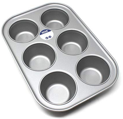 Lets Cook Cookware - Professional 6 Hole Non Stick Jumbo Muffin Tin, British Made