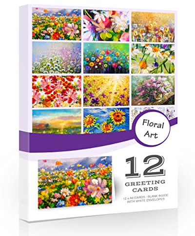 Olivia Samuel 12 x Floral Art Style Blank Greeting Cards Pack with Envelopes. Blank Folding Notes Cards for all Occasions