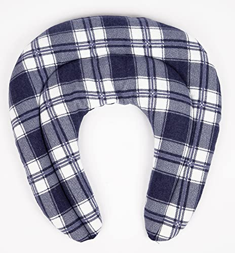 Coussin compartimenté tour de cou aux graines - Graines de colza - Coussin thermique pour la nuque - Bouillotte sèche (Design: bleu à carreaux en flanelle)