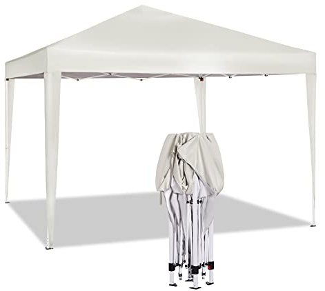WOLTU Tonnelle de Jardin Pliable et Imperméable, Tente de Reception Protection du Soleil UV 50+ Sac de Transport Inclus Bâche PE Epaisse de env pour Fête Marriage, 3x3m Beige
