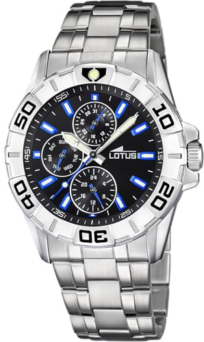 LOTUS Montre Homme Analogique Acier INOX 316L Argent - Quartz - Verre Minéral Résistant - Étanche 10 ATM - Multifonction 18831/5 Special Prices