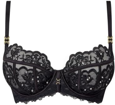 Ann Summers The Icon Fuller Bust Non-Padded Balcony Bra – Flattering Women's Underwear with Lace, Sequins & Gold Details, Cup Sizes DD-H – Womens Lingerie with Wide Adjustable Straps (Black)