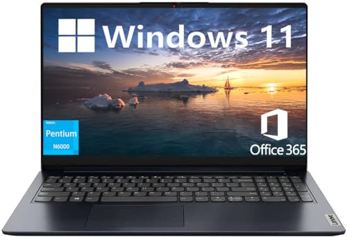 Lenovo Ordinateur portable Ideapad, écran FHD de 15,6 po, processeur Intel Pentium Silver N6000, Windows 11 Home, 20 Go de RAM, 512 Go SSD, 1 an Microsoft 365 personnel, USB Type-C, longue durée de