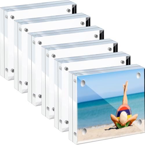 12 Pcs Clear Acrylic Photo Frame 2 x 2 inch Acrylic Business Card Frame Magnetic Picture Frames Mini Double Sided Block Stamp Display Stand for School Home Office Decorating Supplies (12, 2 x 2 Inches)