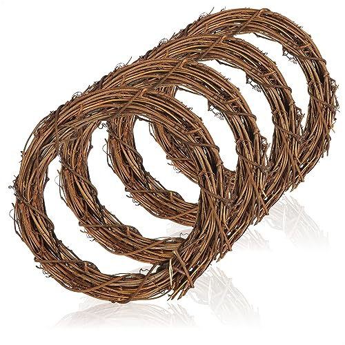 com-four® 4X DIY Deko Holz-Kranz zum Basteln - Rattan-Kranz zum Dekorieren von Fenstern, Tischen und Türen (4 Stück, Ø20cm Hellbraun)