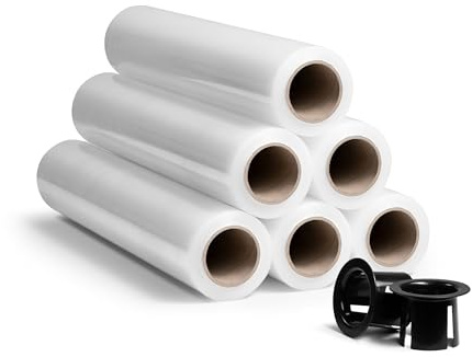 RAGO Stretchfolie Transparent 6 Stück I Strechfolienrolle mit Handabroller 0,85 kg (7,5 x 7,5 x 40 cm) I Möbelfolie I Verpackungsmaterial I Umzugsfolie I Folie für möbel I Packfolien 150m | (7,5 x 7,5 x 40 cm) I Möbelfolie I Verpackungsmaterial I Bewegungsfolie I Möbelfolie
