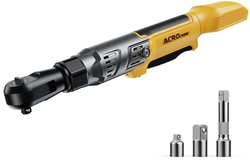 ACROPOW 3/8 Cordless Ratchet Wrench, Compatible with DEWALT 20V MAX Battery, 74Ft-Lbs Brushless Motor Electric Ratchet with Variable Speed, 1/2 & 1/4 Adapters, 3 Extension Bar (Tool Only)