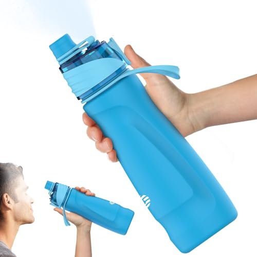 CUPYUOOU Misting Water Bottle, 24oz Insulated Water Bottle, 2-in-1 Mist & Sip Stainless Steel Water Bottles, Sports Water Bottle for Hiking, Running, Gym (Lake Blue)