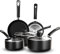 KICHLY Lot de 5 casseroles et poêles anti-adhésives pour plaques à induction avec couvercles de 20 cm, 28 cm et 20 cm, 22 cm (noir)