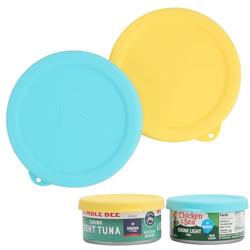 2PCs 4-inch Silicone Tuna Can Lids for 12oz Bumble Bee | Chicken of the Sea | StarKist Tuna Can, Reusable Can Topper, Can Cover for Canned Good, Freezer & Dishwasher Safe (Can NOT Included)