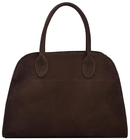 Vintage Damen Suede Tote, Faux Leder Handtasche, Retro Schultertasche Mit Top-Griff, Mode Umhängetasche (Kaffee Suede Groß)